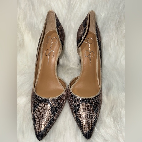 Jessica Simpson Snakeskin Sequin Heels with Pointed Toe - Picture 1 of 8